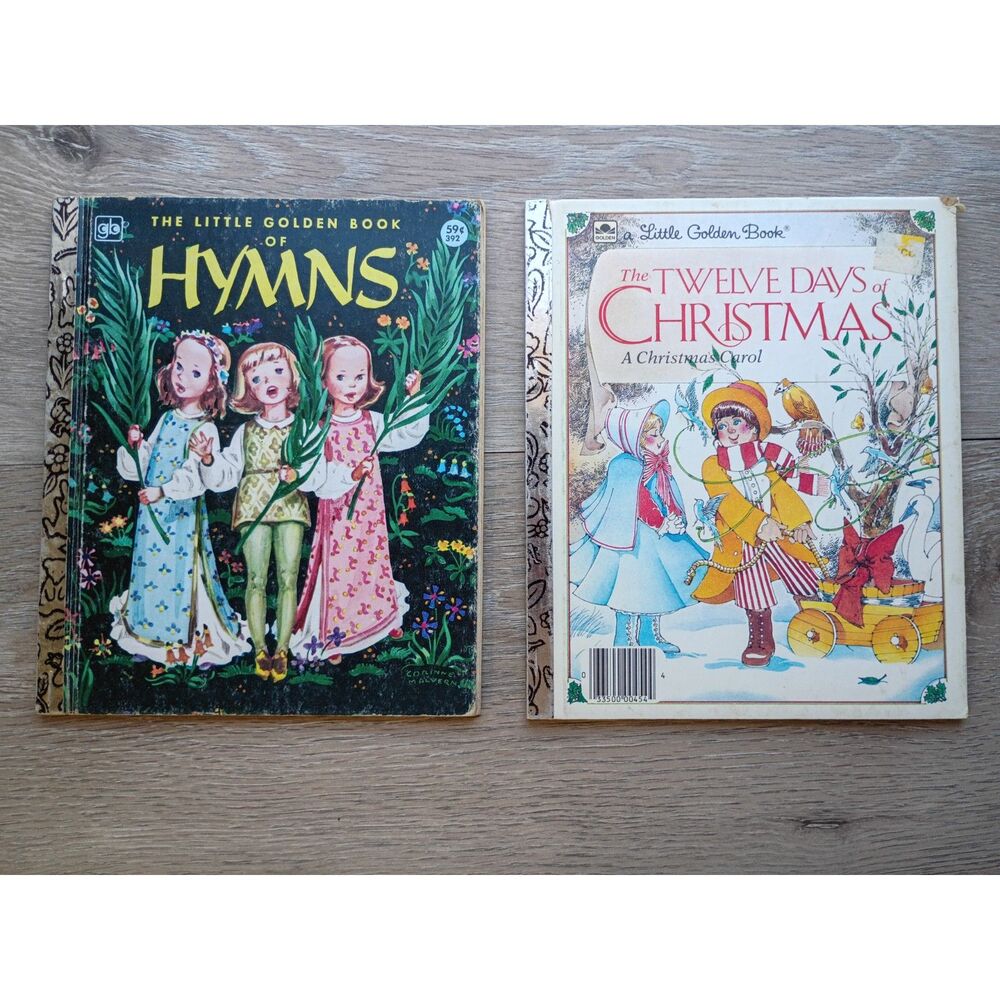 Vintage Little Golden Books Hymns & Twelve Days of Christmas Hardcover lot of 2